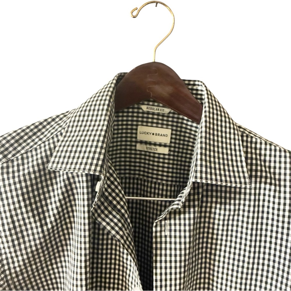 Lucky Brand Regular Fit Stretch Gingham Shirt Black White - Picture 5 of 6
